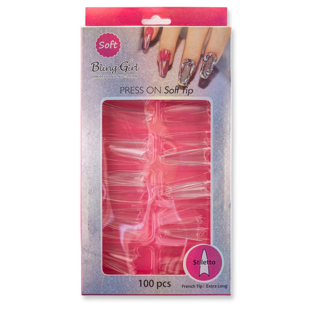 Bling Girl BG-75 Stiletto French Tip Press On Soft Tips 100 pcs [4116]