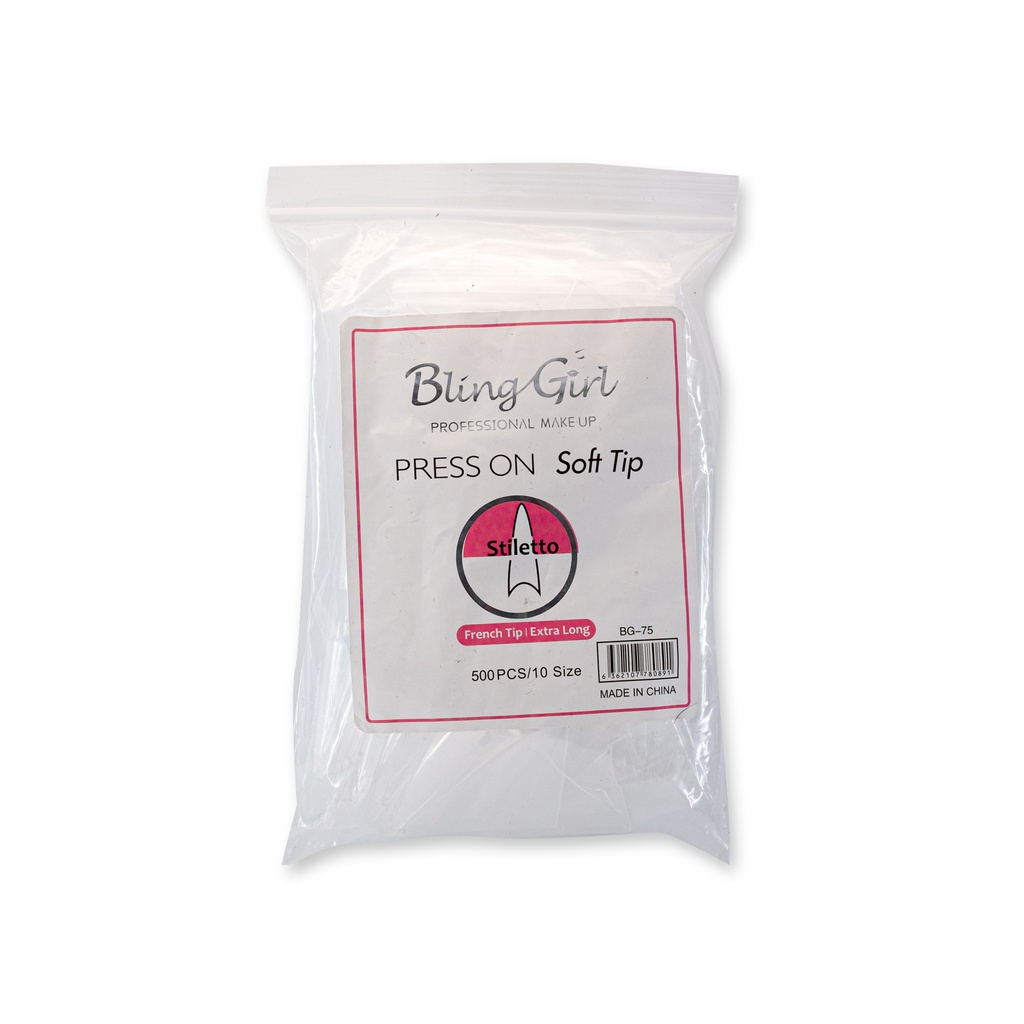 Bling Girl BG-75 Stiletto French Tip Press On Soft Tips 500 pcs Loosely Packed [6866]