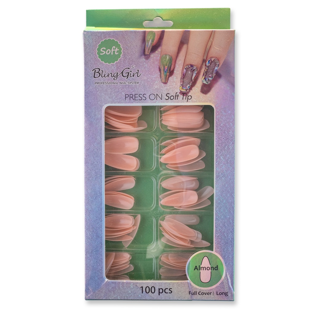 Bling Girl BG-151 Almond Full Cover Press On Soft Tips 100 pcs [7525]