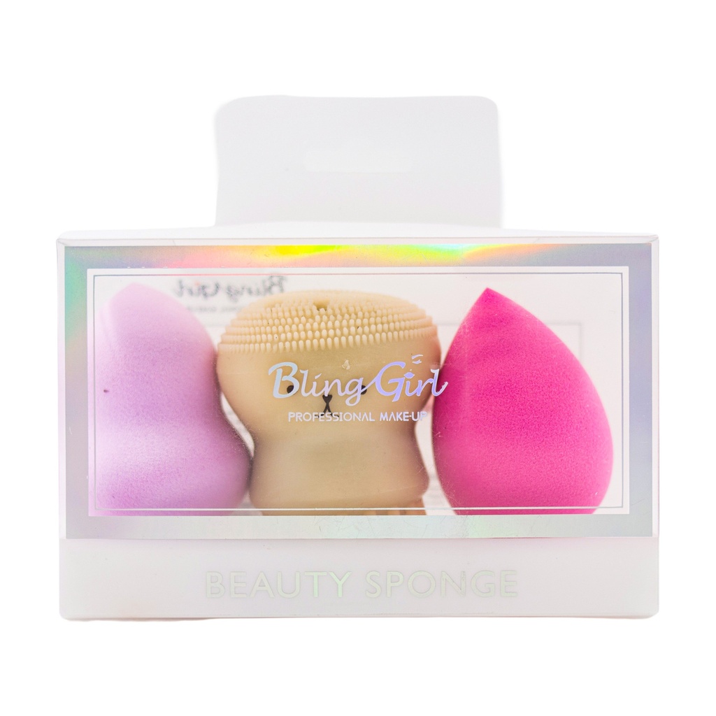 Bling Girl 2 Piece Beauty Sponge Set With Sponge Cleaner [7822]