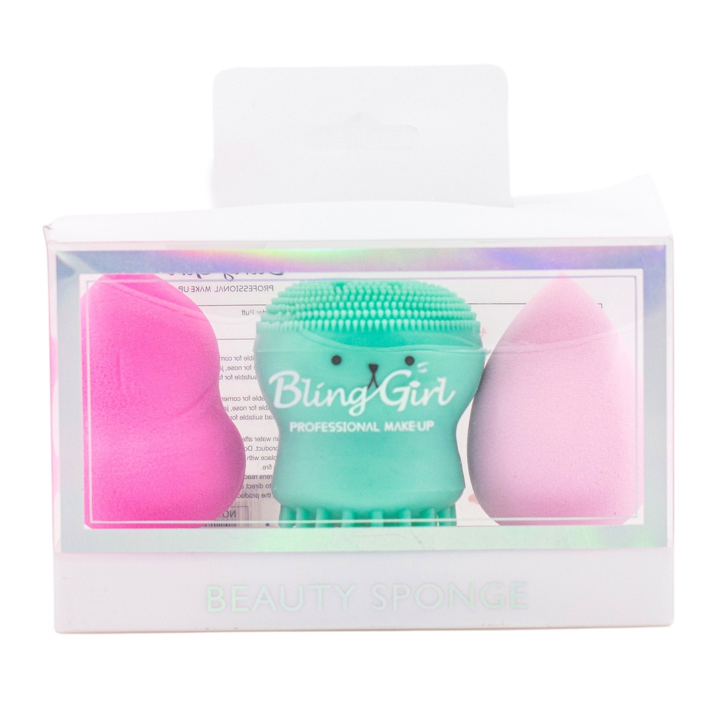 Bling Girl 2 Piece Beauty Sponge Set With Sponge Cleaner [7822]