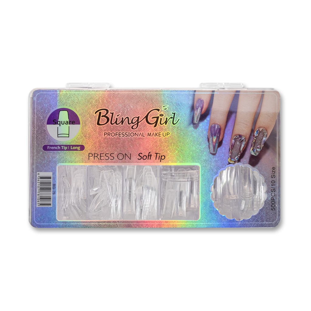 Bling Girl BG-76 Square French Tip Press On Soft Tips 500 pcs [8257]