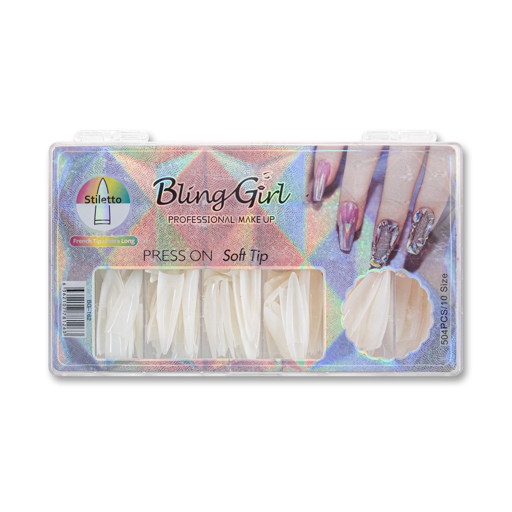 Bling Girl BG-162 Stiletto French Tip Press On Soft Tips 504 pcs [8270]