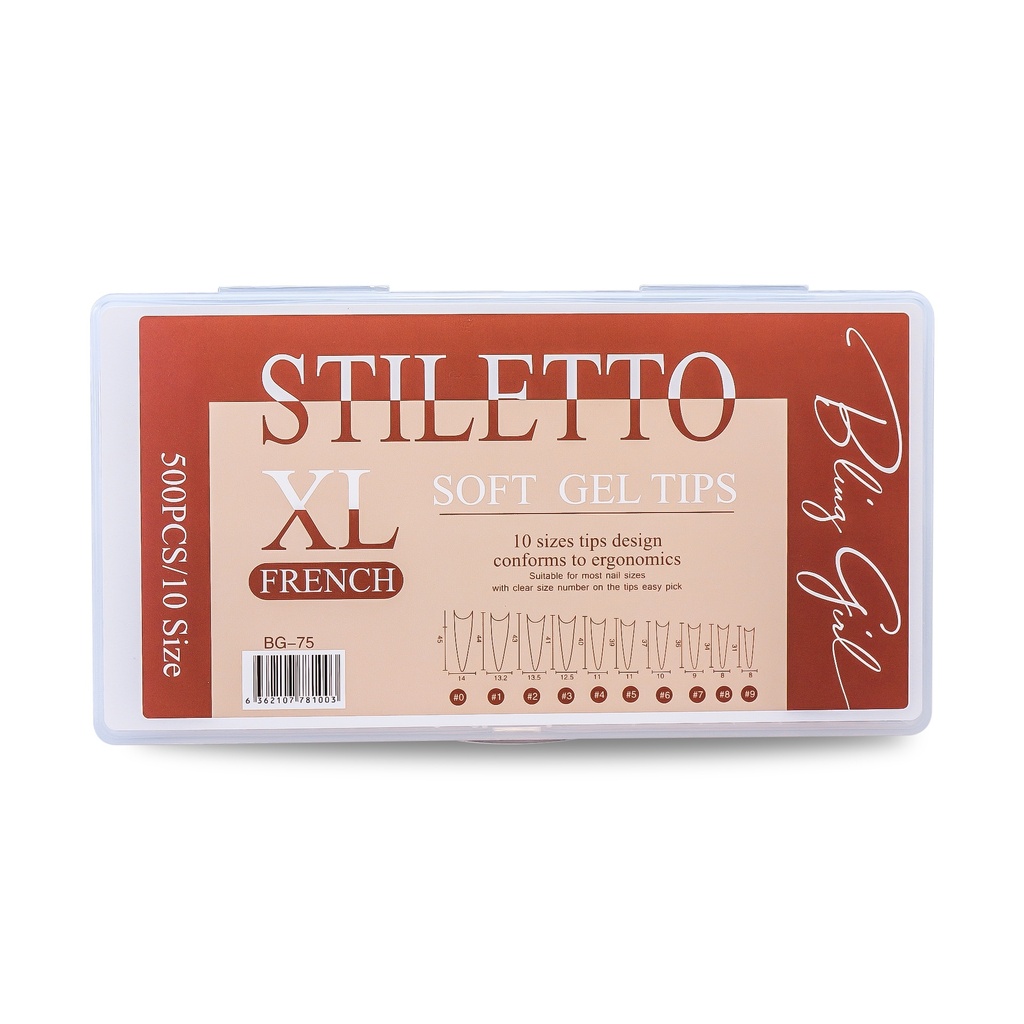 Bling Girl BG-75 Stiletto French Tip Press On Soft Tips 500 pcs [6108]