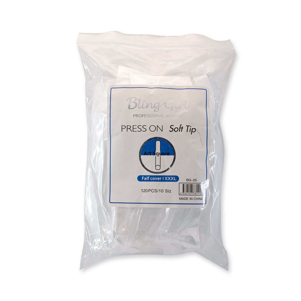 Bling Girl BG-25 Art Square Half Cover Press On Soft Tips 120 pcs Loosely Packed [9710]