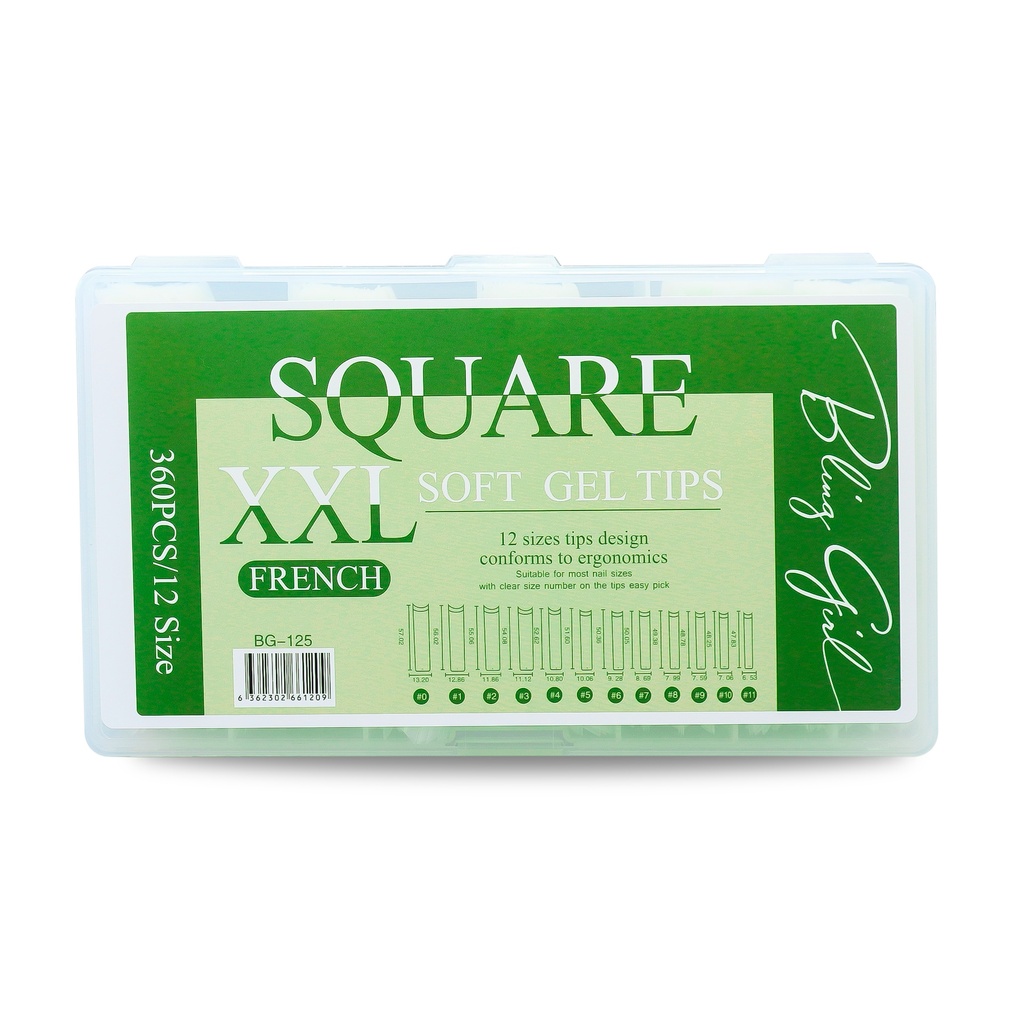 Square Soft Gel Tips XXL French BG-125  [ S2306P15 ]