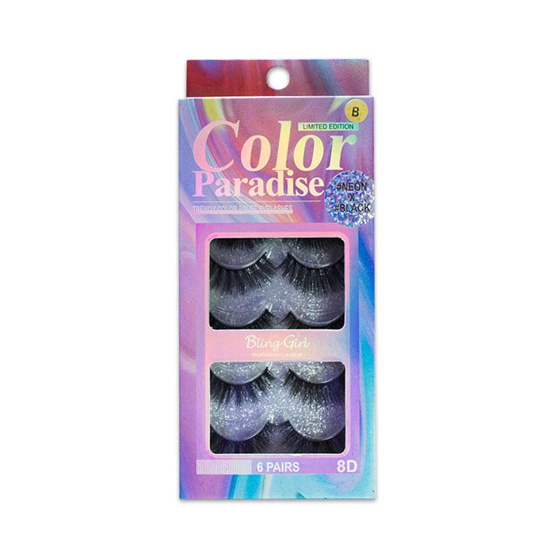 Blinggirl Professional  Make up 8D Color Paradise Eyelashes  (#NEON×#BLACK) 6 Pairs [ S2311P28 ]