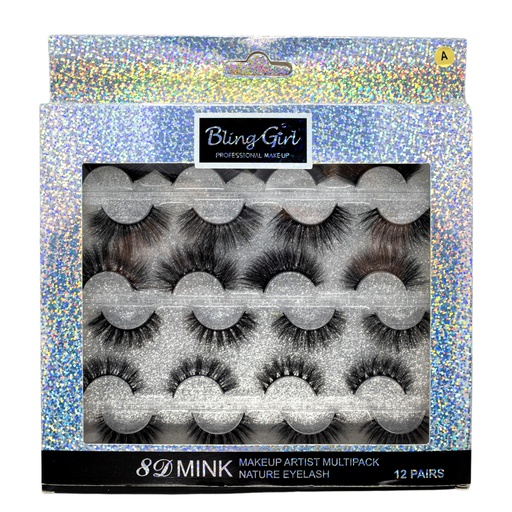 [6612111781408] Bling Girl 8D Mink 12 Pairs Nature Eyelash [3968]