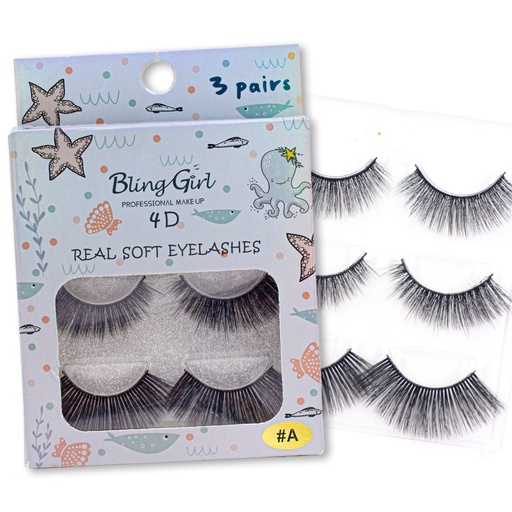 [6632110782817] Bling Girl 4D Real Soft Eyelashes 3 Pairs [2844]