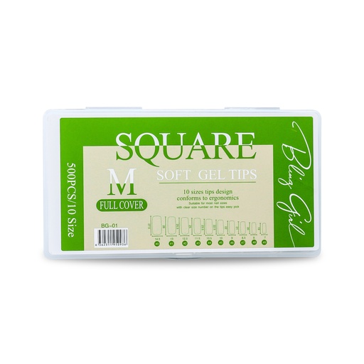 [6362311950936] Square Soft Gel Tips Gel Tips Medium Full Cover BG-01 [4848]
