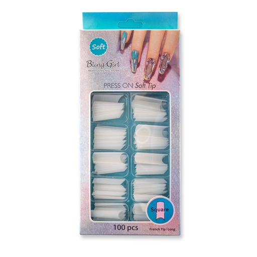 [6362107780327] Bling Girl BG-157 Square French Tip Press On Soft Tips 100 pcs [1777]