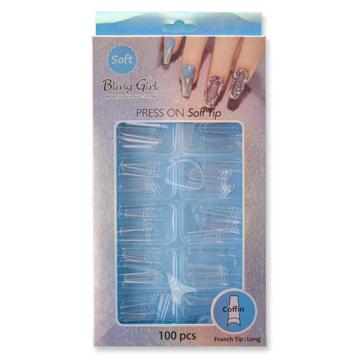 [6362107783410] Bling Girl BG-167 Coffin French Tip Press On Soft Tips 100 pcs [2250]