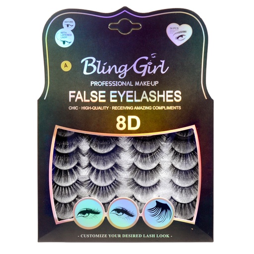 [6612111781538] Bling Girl 8D 14 Pairs Eyelashes [3429]