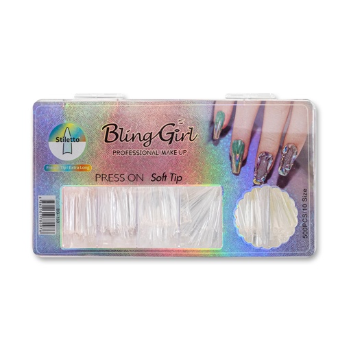 [6362107780976] Bling Girl BG-153 Stiletto French Tip Press On Soft Tips 500 pcs [3483]