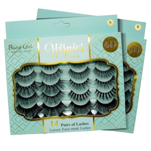 [6612111781552] Bling Girl Wispies Lashes 6D 14 Pairs [3707]