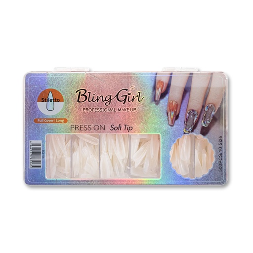 [6362107781041] Bling Girl BG-66 Stiletto Full Cover Press On Soft Tips 500 pcs [7055]