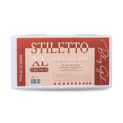 [6362107781003] Bling Girl BG-75 Stiletto French Tip Press On Soft Tips 500 pcs [6108]