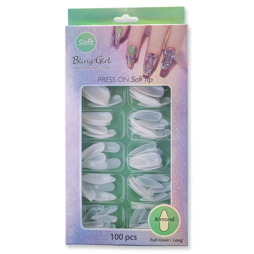 [600115] Bling Girl BG-151 Almond Full Cover Press On Soft Tips 100 pcs [7525]