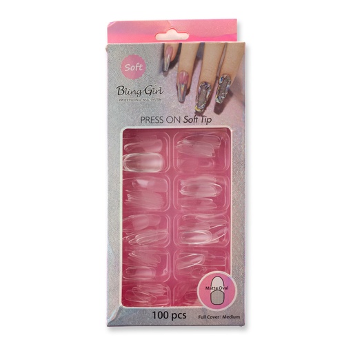 [600120] Bling Girl BG-105 Matte Oval Full Cover Press On Soft Tips 100 pcs [7733]