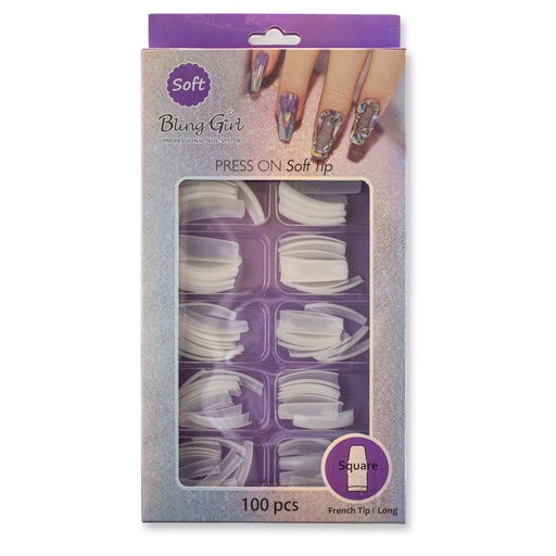 [6362107782710] Bling Girl BG-76 Square French Tip Press On Soft Tips 100 pcs [6385]