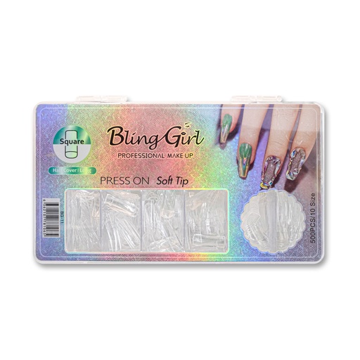 [6362107781058] Bling Girl BG-11 Square Half Cover Press On Soft Tips 500 pcs [6395]