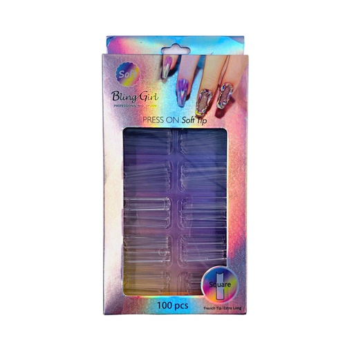 [6362208783593] Bling Girl BG-155 Square French Tip| Extra Long 100pcs [ S11P112 ]