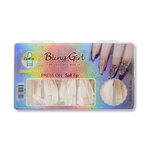 [6362107781133] Bling Girl BG-95 Coffin French Tip Press On Soft Tips 500 pcs [6681]