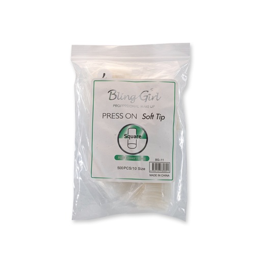 [6362107780891] Bling Girl BG-11 Square Half Cover Press On Soft Tips 500 pcs Loosely Packed [8483]
