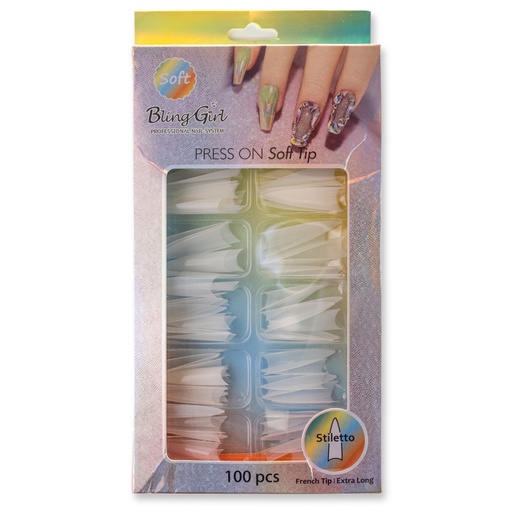 [600113] Bling Girl BG-153 Stiletto French Tip Press On Soft Tips 100 pcs [9112]